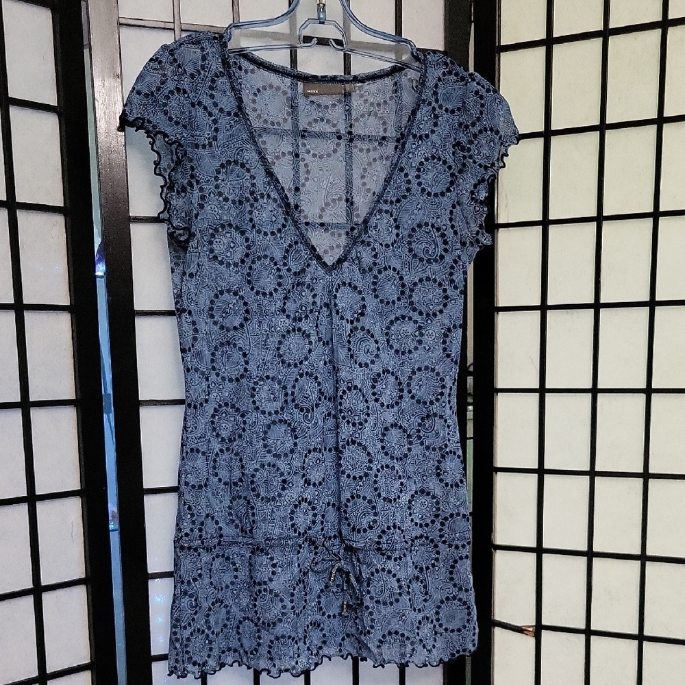 Mexx Blue Cap Sleeve Embellished Tunic